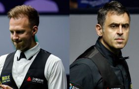 Foto in zwei Teilen mit Ronnie O'Sullivan und Judd Trump.