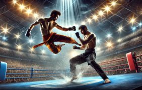 Darstellung von zwei Kampfsportlern in einem Ring.