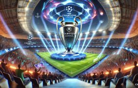 Darstellung des Champions League Pokals in einem Fußballstadion