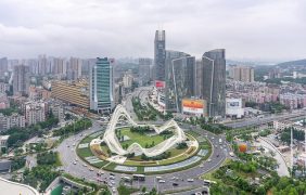 Aufnahme des Stadtviertels Hongshan in Wuhan, China.