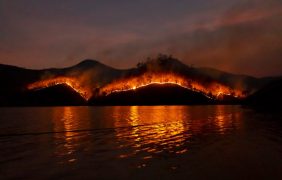 Waldbrand vom Wasser aus fotografiert.