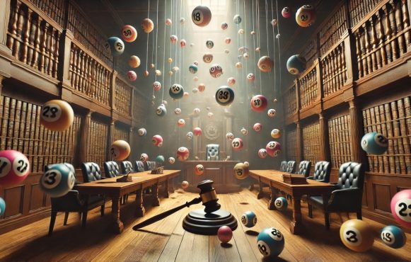 Symbolhafte Darstellung der rechtlichen Auseinandersetzung zwischen Lottohelden und einer Jackpot-Gewinnerin