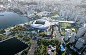 Aufnahme der Kai Tak Arena in Hongkong.