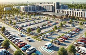 Parkplatz bei einem Krankenhaus.