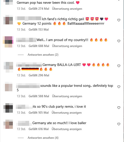 Screenshot eines Instagram-Beitrages mit positiven Kommentaren der Nutzer.