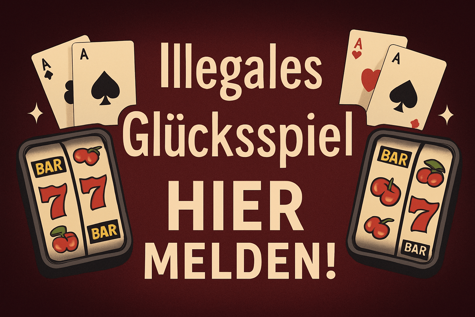 Ein Hinweisschild für ein Online Meldeformular für illegales Glücksspiel.