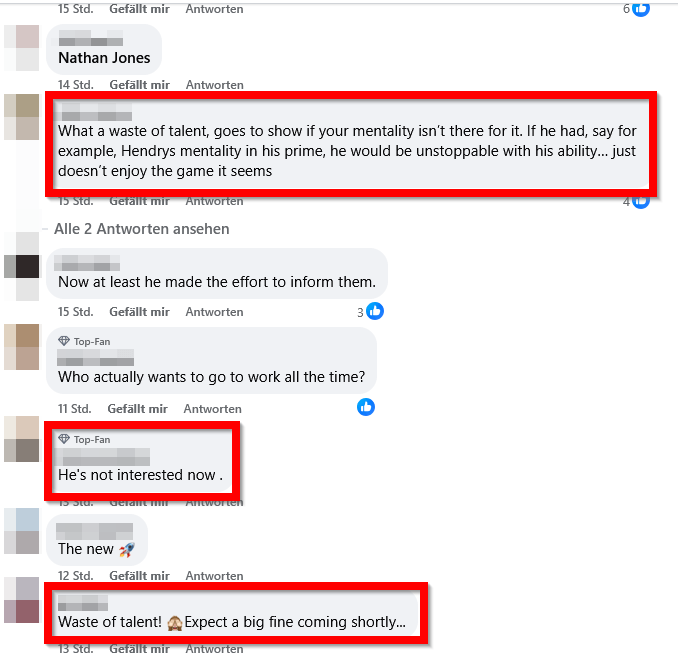 Aufnahme einer Facebook-Diskussion in Bezug auf Luca Brecel.