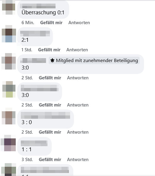 Aufnahme von Facebook-Kommentaren mit Fußball-Tipps.