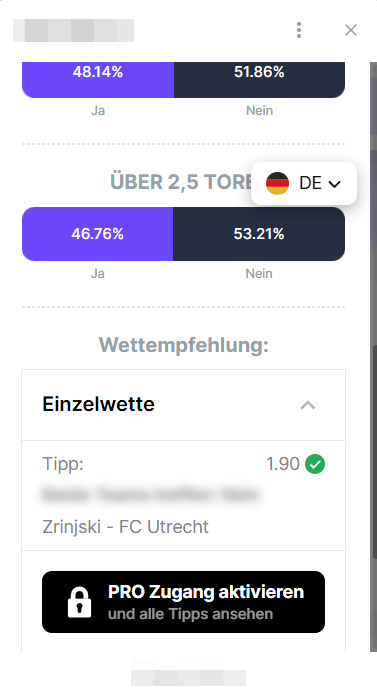 Screenshot eines kostenpflichtigen KI-Wettberaters.