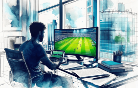 Ein Bild von einer Person vor einem großen Computerbildschirm im Zeichenstil - Erstellt via AI Prompt.