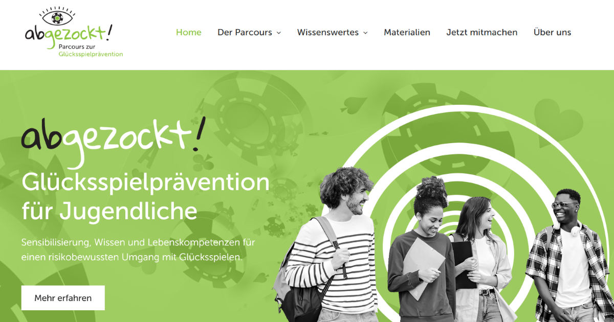 Screenshot der Website „Abgezockt – Parcours zur Glücksspielprävention“.