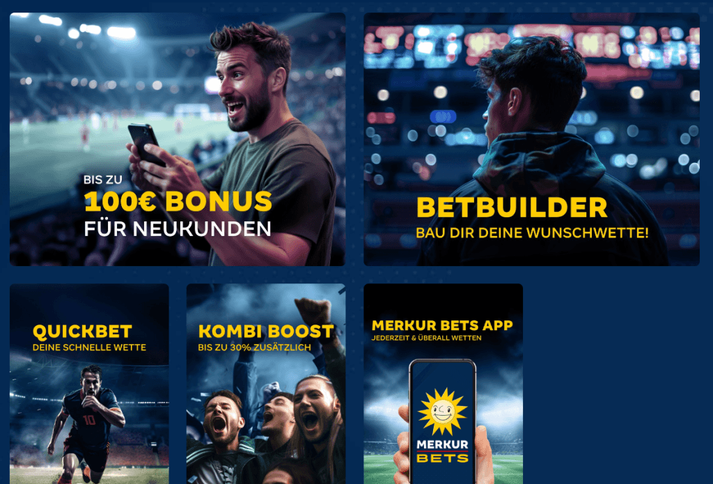 Aufnahme mehrerer Bonus-Angebote von Merkur Bets.