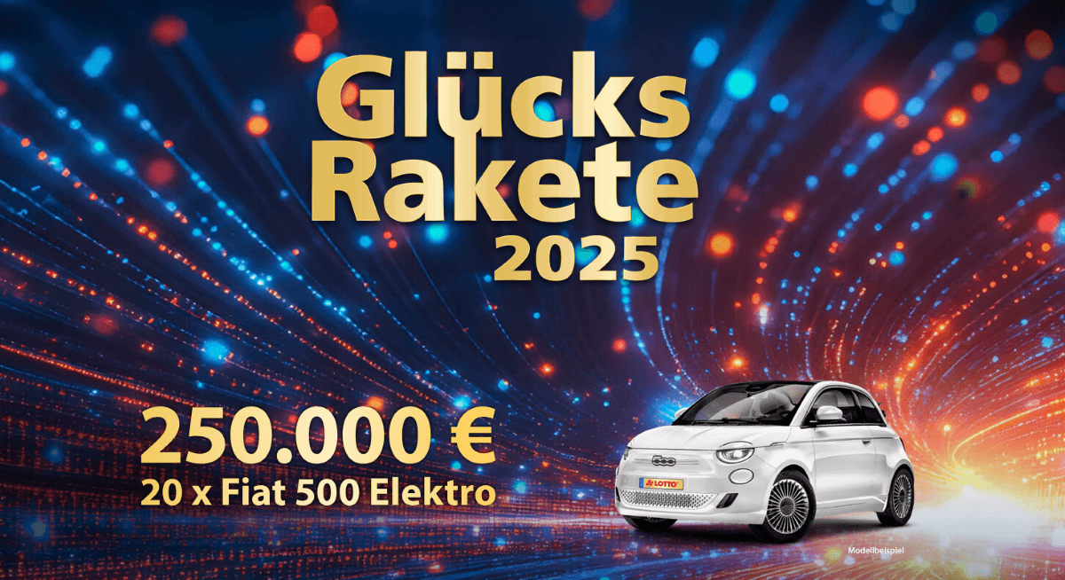 Werbebanner für die Glücksrakete 2025.