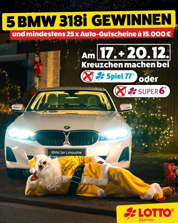 Werbebanner für die Weihnachtssonderauslosung bei Lotto Saarland.