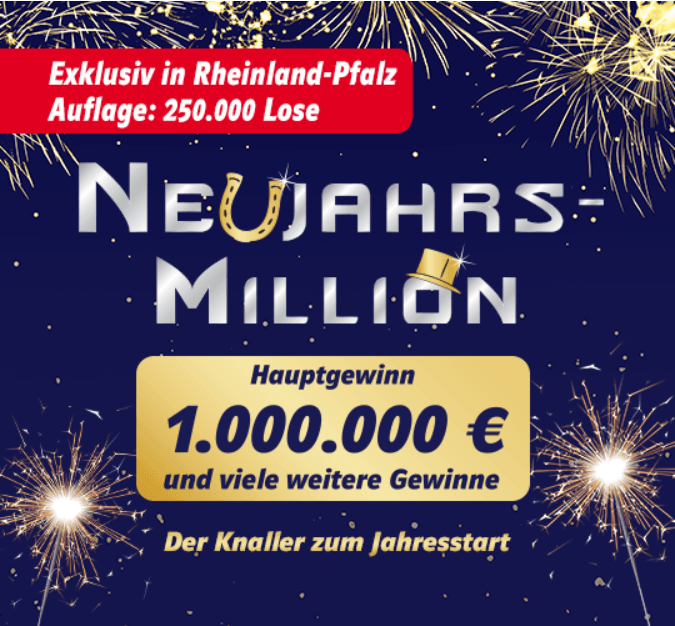 Werbebanner für die Neujahrs-Million von Lotto Rheinland-Pfalz.