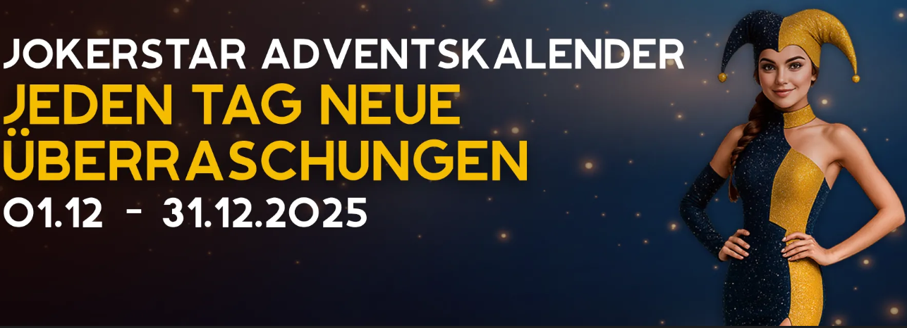 Der Jokerstar Adventskalender 2025 mit verschiedenen Bonus-Symbolen.