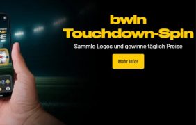 Die „Touchdown-Spin“ Aktion von bwin mit einer Mini-Slotmaschine.