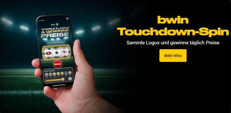 Die „Touchdown-Spin“ Aktion von bwin mit einer Mini-Slotmaschine.