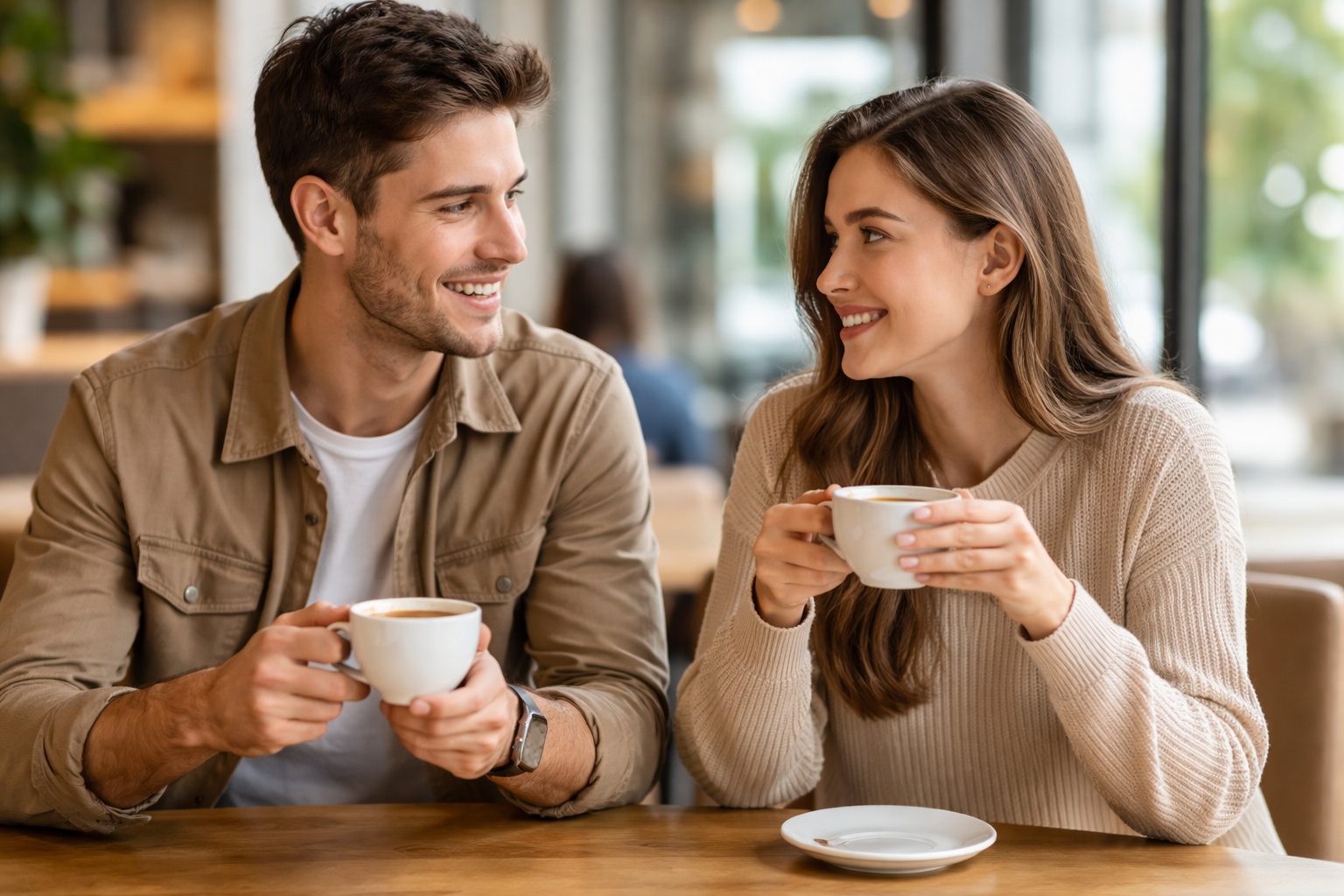 Ein Mann und eine Frau, die zusammen Kaffee trinken