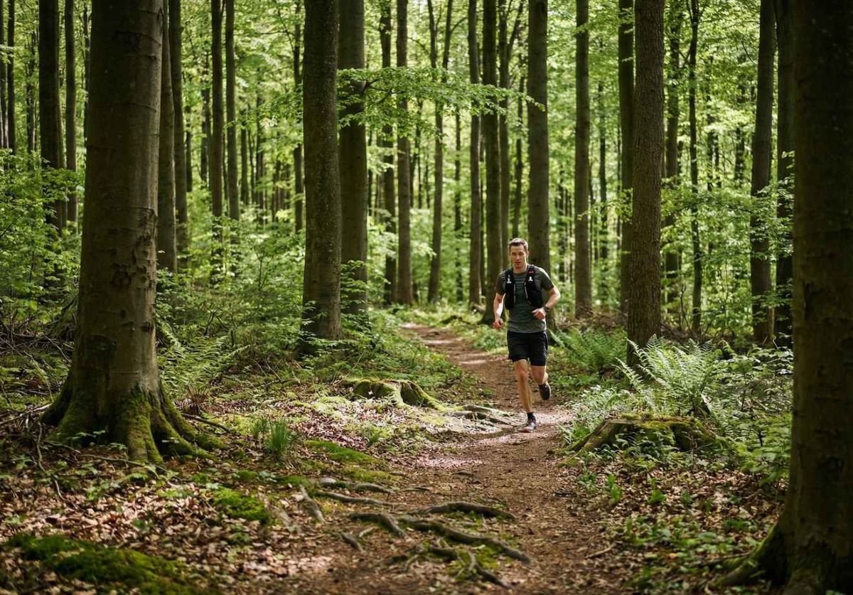 Trailrunner auf dem Rennsteig im Thüringer Wald – Europas größter Crosslauf durch dichten Buchenwald