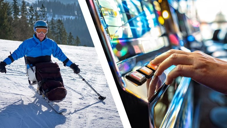 Parasportler auf der Skipiste, ein jubelnder Mann im Casino und eine Spielhalle in NRW.