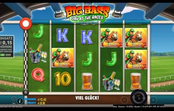 Das Spielfeld des Slots Big Bass Day At the Races von Pragmatic Play.