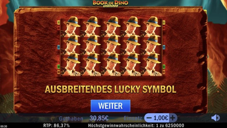Das Lucky-Symbol im Slot Book of Dino Unlimited.