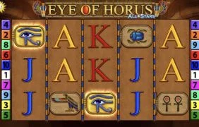 Die Spieloberfläche des Slots Eye of Horus All Stars von Merkur.