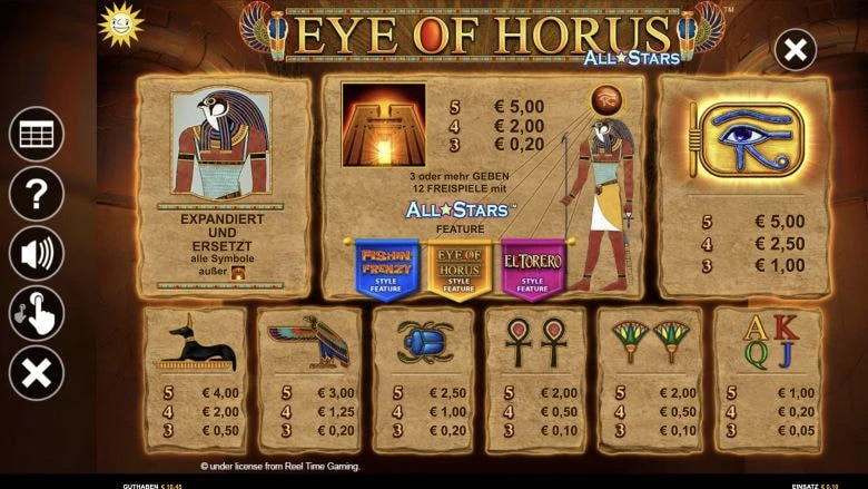 Die Gewinnsymbole des Slots Eye of Horus All Stars.