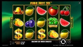 Die Spieloberfläche des Slots Fire Hot 20 von Pragmatic Play.