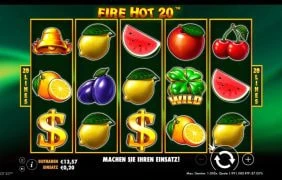 Die Spieloberfläche des Slots Fire Hot 20 von Pragmatic Play.