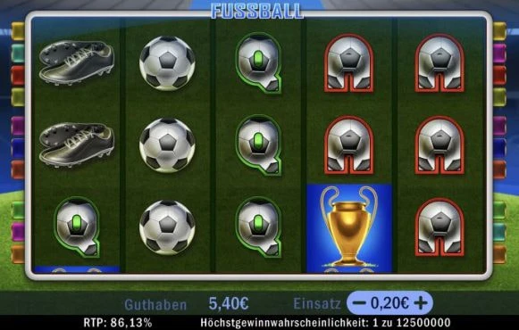 Das Spielfeld vom Slot Fussball von Swintt im Merkur Slots.