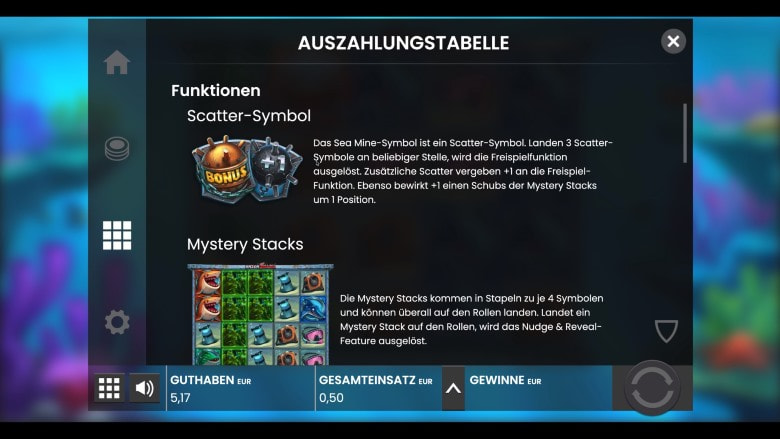 Die Funktionen und Bonussymbole des Slots Razor Shark.