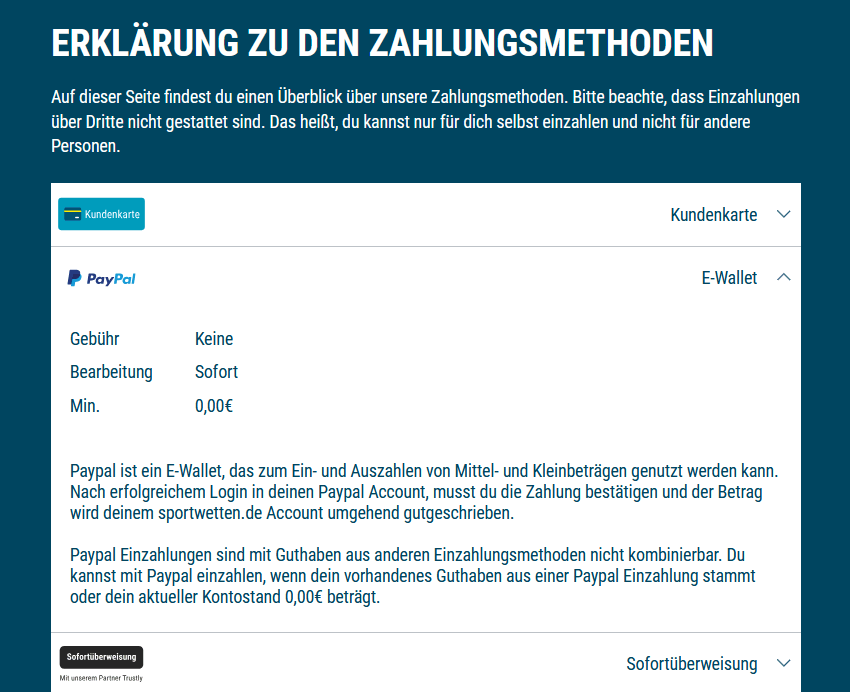 Erklärungen zu den Zahlungsmethoden bei sportwetten.de.