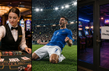 Eine Croupière im Casino, ein jubelnder Fußballspieler und eine Spielhalle mit neuen Öffnungszeiten.