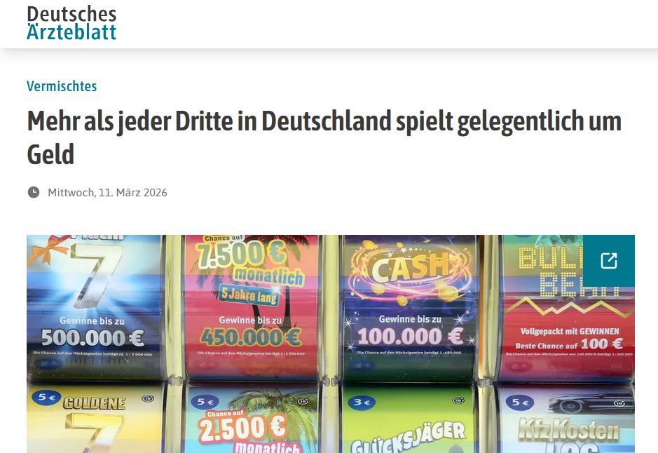 Aufnahme eines Artikels des Deutschen Ärzteblattes zur Glücksspiel-Survey 2025.