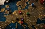 Eine Karte von Europa mit Pokerchips darauf.