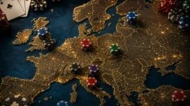 Eine Karte von Europa mit Pokerchips darauf.