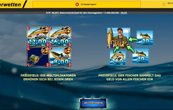 Der Startbildschirm von Big Size Fishin' von Red Rake Gaming bei Interwetten.