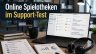 Ein Bildschirm, auf dem steht: Online Spielotheken im Support Test. Daneben verschiedene Dokumente und Auswertungen.