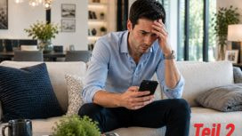 Ein Mann schaut auf sein Smartphone und sieht verzweifelt aus.
