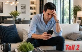 Ein Mann schaut auf sein Smartphone und sieht verzweifelt aus.