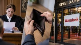 Eine Richterin liest eine Anklageschrift. Ein Mann schaut in sein leeres Portemonnaie. Eine Spielbank hat wegen eines Warnstreiks geschlossen.