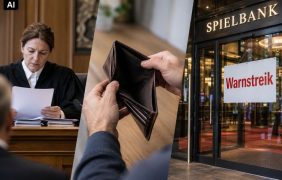 Eine Richterin liest eine Anklageschrift. Ein Mann schaut in sein leeres Portemonnaie. Eine Spielbank hat wegen eines Warnstreiks geschlossen.