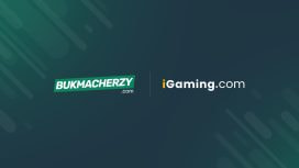 Die Logos des Wettportals Bukmacherzy.com und der iGaming.com Group nebeneinander auf dunkelgrünem Hintergrund.