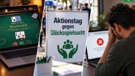 Ein virtuelles Blackjack-Spiel, ein Schild zum Aktionstag gegen Glücksspielsucht und ein Mann aus Brasilien, der eine Website nicht öffnen kann.