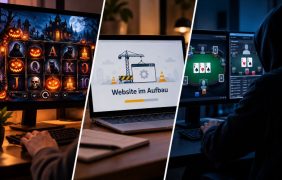 Ein Halloween-Slot, eine Website im Aufbau und eine Runde Online-Poker.