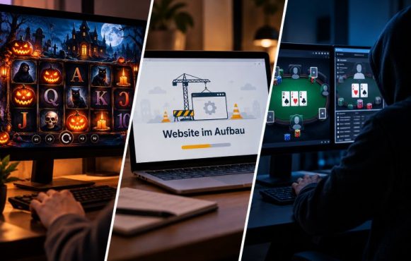 Ein Halloween-Slot, eine Website im Aufbau und eine Runde Online-Poker.