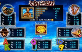 Die Gewinntabelle vom Slot Zentaurus.